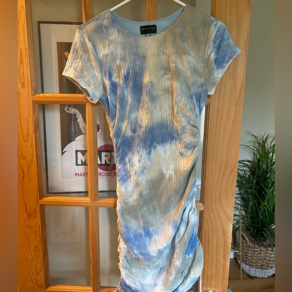 White Fox Tie Dye Side Scrunch mini dress L